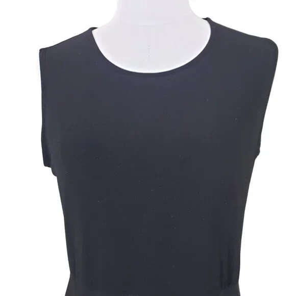 DKNY Black Fit Flare Black Dress M Hi Low Hem Stretchy Poly Sleeveless EUC - Picture 5 of 9